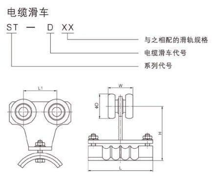 ST型電纜滑車(chē)尺寸圖 ST型電纜滑車(chē)尺寸圖